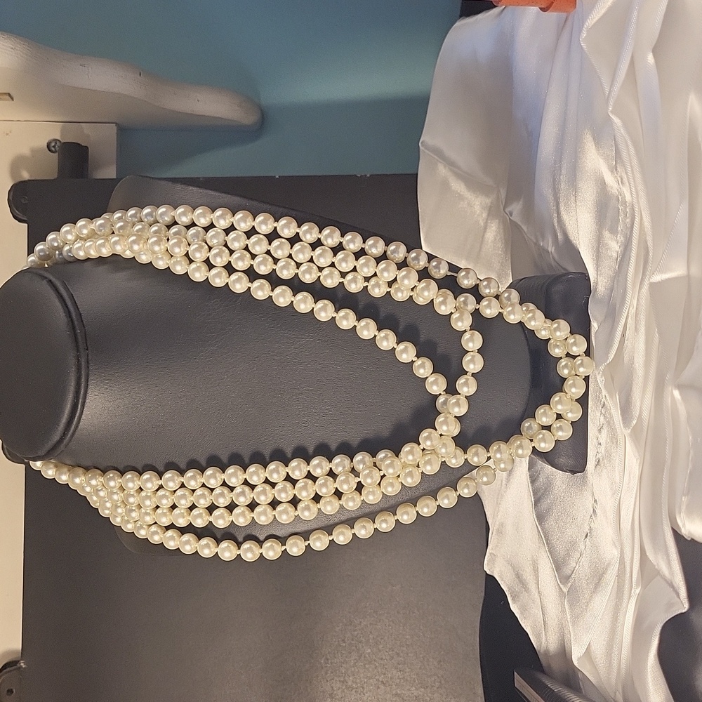 128. 90" Long 8-9mm Glass Faux Pearl Knotted Infinity Necklace
